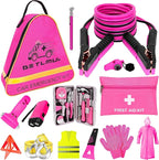 Pink Car Emergency Kit, Premium Roadside Emergency Car Accessories Kit with Jumper Cables, Flashlight, Shovel, Toolbox Set, e
