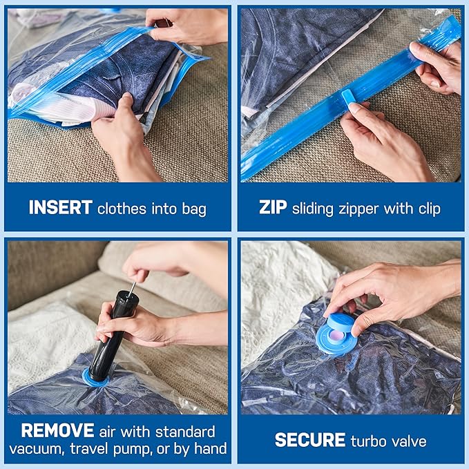 6 Pack Variety Vacuum Storage Bags for Comforters, Blankets & Clothes – Vacuum Sealed Compression Bags with Hand Pump – Space