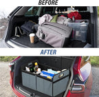Simple Deluxe Car Trunk Organizer with Lid, Collapsible 2 Compartment 50L Automotive Storage Box with 5 Pocket, 600D