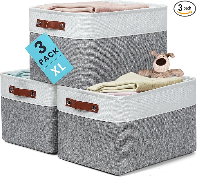 OrganiHaus Extra Large Fabric Storage Baskets for Shelves 3 Pack, 16x13in Closet Storage Bins, Canvas Baskets for Organizing,