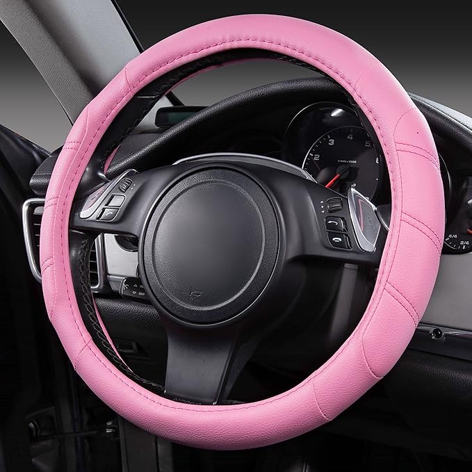 CAR PASS Line Rider Microfiber Leather Sporty 14.5-15 inch Car Steering Wheel Cover Universal Fits for 95% Cars Sedans SUV Tr