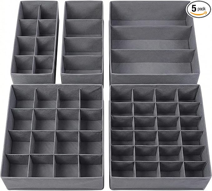 Lourome Underwear Organizer, 5 Set Foldable Fabric Underwear Drawer Organizer and Sock Organizer, Drawer Organizers for Cloth