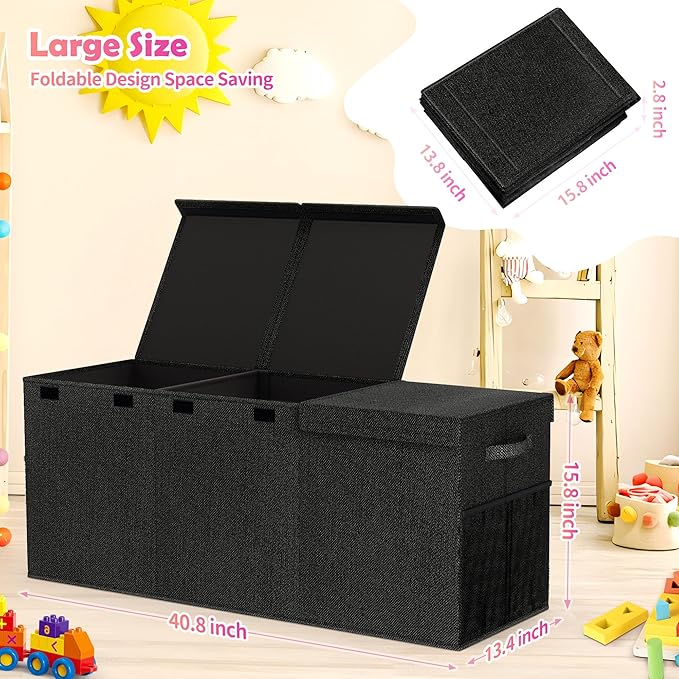 Mabahoo Extra Large Toy Box, Collapsible Sturdy Kids Toy Chest for Boys, Girls, 40"x14"x16" Storage Organizer Toddler Storage