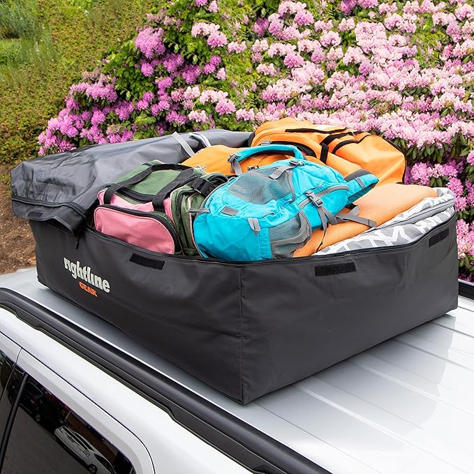 Rightline Gear Range 3 Weatherproof Rooftop Cargo Carrier for Top of Vehicle, Attaches With or Without Roof Rack, 18 Cubic Feet, Black