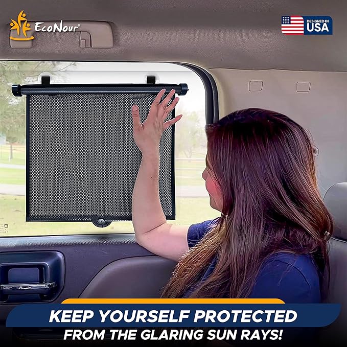 EcoNour Car Window Shades for Baby (2 Pack) - Upgraded | Shades for Side Window | Comes with Enhanced Suction Cups & Large Clips for Durability | Baby Car Accessories (18" x 20")