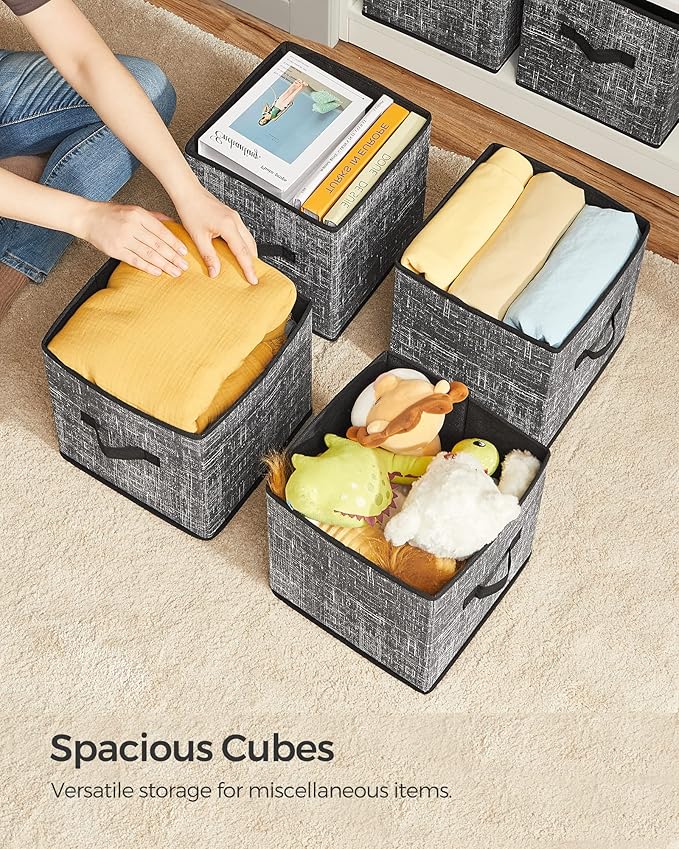 SONGMICS Storage Cubes, 11-Inch Non-Woven Fabric Bins with Double Handles, Set of 6, Closet Organizers for Shelves, Foldable,