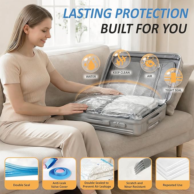 Cozy Essential Travel Vacuum Storage Bags with Rechargeable Cordless USB Pump, Space Saver Bags for Luggage, Suitcase, Carry-