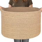 MEGASKET 115L Wicker Storage Basket, 23.6"x15.7" Woven Cotton Rope Basket, Giant Kids Dog Toy Bin Organizer, XXXL Blanket Pil
