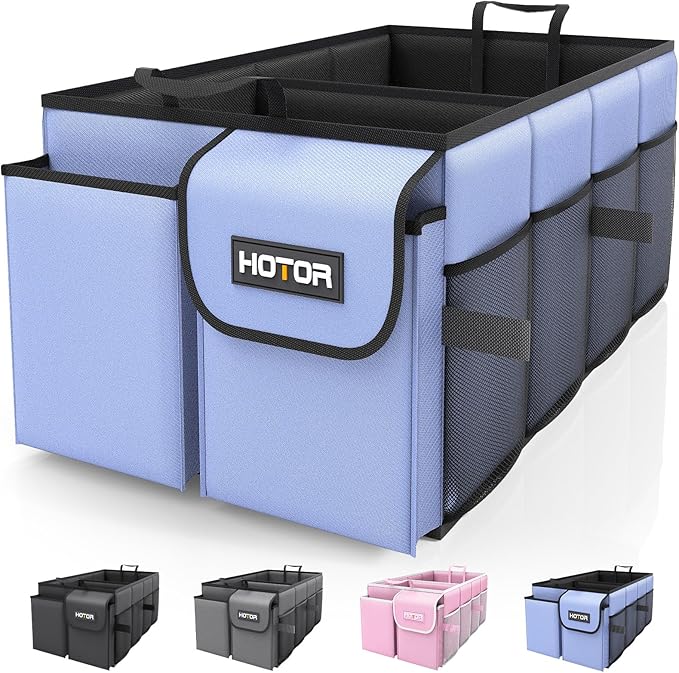 HOTOR Large-Capacity Trunk Organizer - Foldable for SUVs & Sedans, Sturdy Organization for Car Accessories, Tools, Sundries,