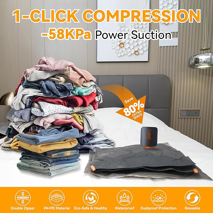 Travel Vacuum Bags for Clothing with Rechargeable Cordless Pump,Vacuum Storage Bags,18 Pack Vacuum Bags,Compression Packing f