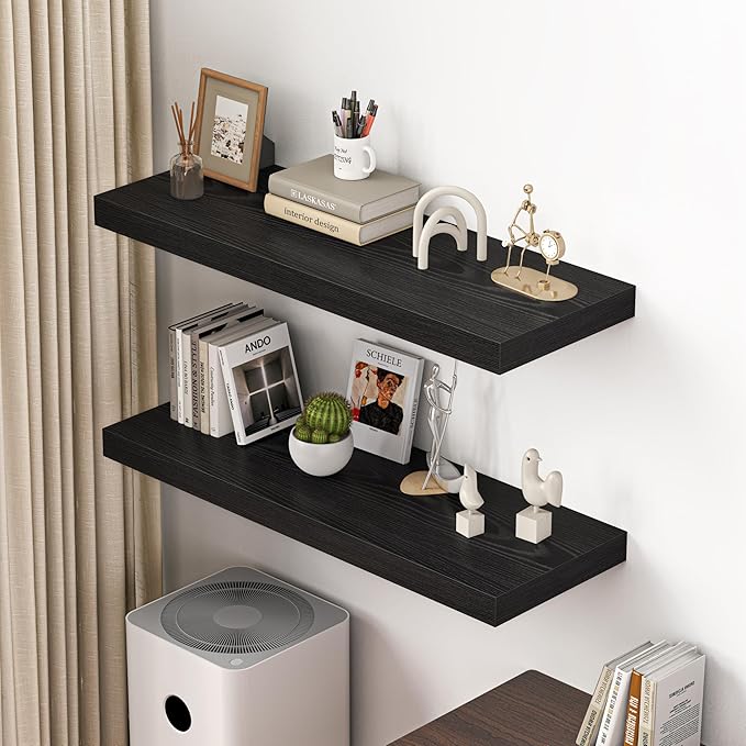 Dreamland 40" Floating Shelves for Wall, 12" Deep Thicker Black Floating Shelves, Wall-Mounted Shelves for Bedroom, Living Ro