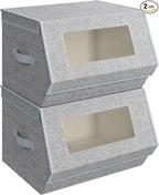 SONGMICS Stackable Storage Bins Set of 2, Storage Boxes with Lids and Front Windows, Non-Woven Fabric Closet Organizers with 