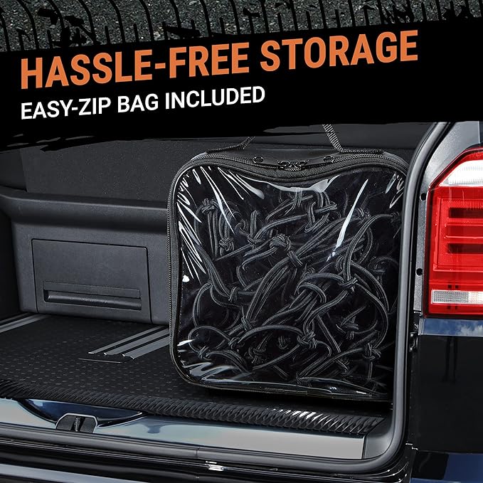 Grit Performance Cargo Net for Roof Rack - 22 x 38 Inch, Heavy-Duty, Mesh Square Bungee Netting with 12 Black Clips and Storage Bag - Holds Small and Large Loads