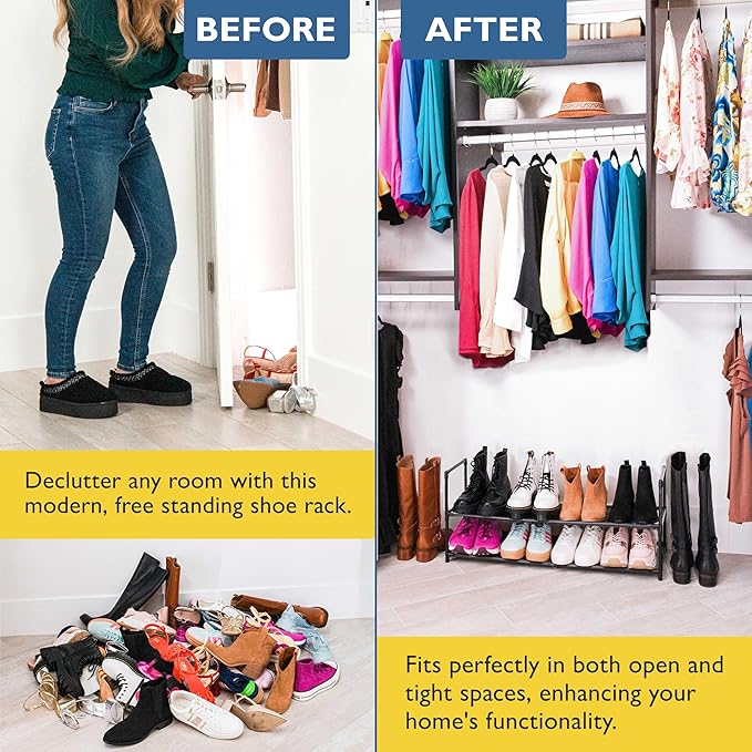 Sundaze Shoe Rack - 2 Tier Shoe Rack for Front Door Entrance, Sturdy Long Shoe Organizer for Closet, Bedroom, Entryway, Garag