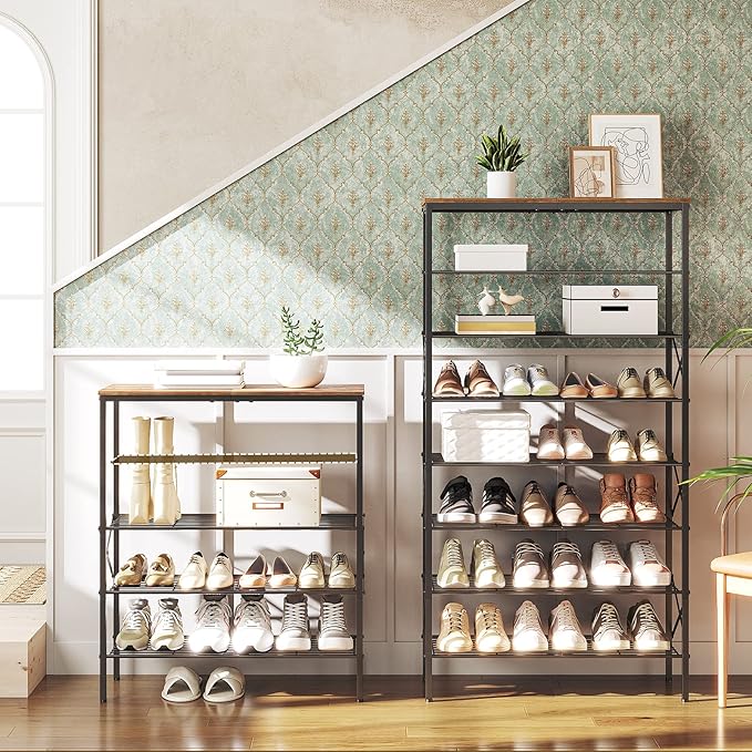 YATINEY 5-Tier Shoe Rack, Shoe Storage for Entryway and Closet, Free Standing Shoe Organizer with Metal Mesh Shelves, 16-20 P