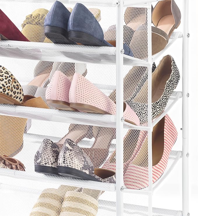 Whitmor 4-Tier Rolling Shoe Cart - Mesh & Metal - Holds up to 24 pairs of Shoes - Double Sided，4-Tier