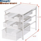 Simple Houseware 3 Tier White Alloy Steel Sliding Basket Organizer Drawer Cabinet