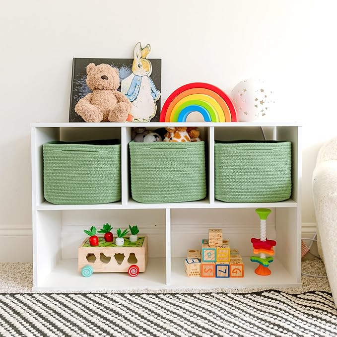 NaturalCozy Storage Cubes 9”x9”x7”Cotton Rope Woven Baskets for Organizing 3-Pack | 9 Inch Cube Storage Bin | Small Basket fo