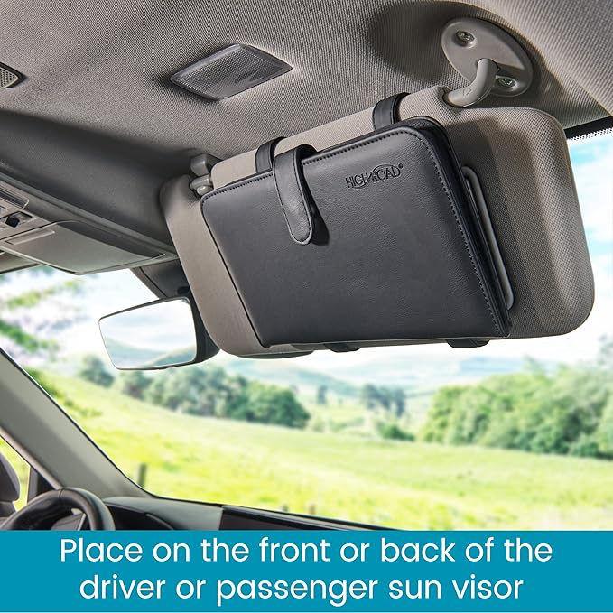 High Road Car Document Holder - Registration and Insurance Card Holder and Car Visor Organizer with 6 Clear Pockets and Pen Loop for Driving Documents, Cards and Paperwork