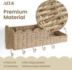AELS Scalloped Woven Wall Mount Key Holder with 5 Hooks, Decorative Paperstraw Mail Organizer for Entryway, Wave Design Ratte