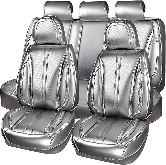 CAR PASS Ultra+ Nappa Leather Car Seat Covers Full Set Universal Cushioned, Soft Breathable Waterproof Anti-Slip Driver Seats