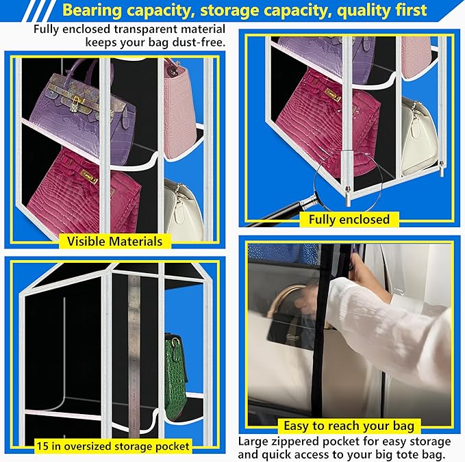 Purse Organizer for Closet, with Zippered-Dustproof, Purse Organizer, Designed for Oversized Wallets & Holds 8-16 Purses, org