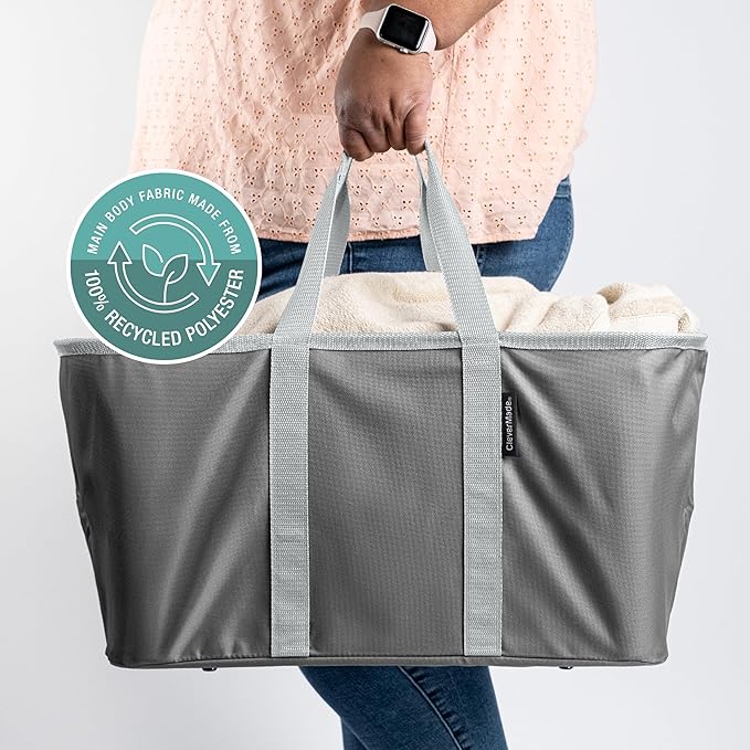 CleverMade Collapsible Laundry Tote 2-Pack (50L) – Foldable Carry-All Storage Bin for Laundry, Car Trunk, RV, Dorm & Home Org