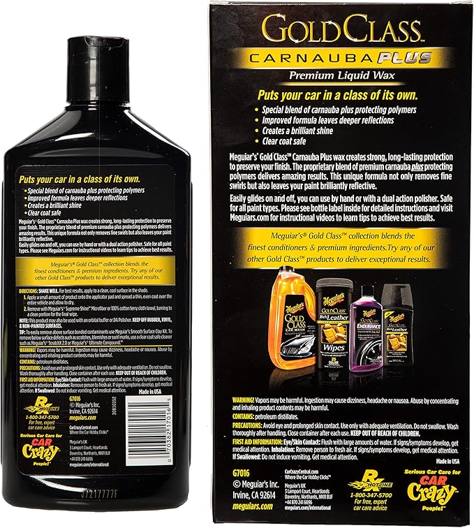 Meguiar's Gold Class Carnauba Plus Premium Liquid Wax Kit with Pure Carnauba Wax Blend and a Foam Applicator Pad for Keeping Glossy Paint Protected Like a Pro, 16 Oz Bottle (Pack of 2)