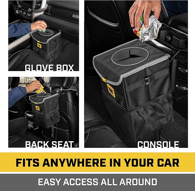 CAT® Car Trash Can & Ice Cooler – 2.4 Gallon Hanging Organizer with Anti-Spill Lid, Leak-Proof Waterproof Liner, Multi-Use Vehicle Bin for Cars, Trucks, SUVs – Heavy-Duty Travel Accessory