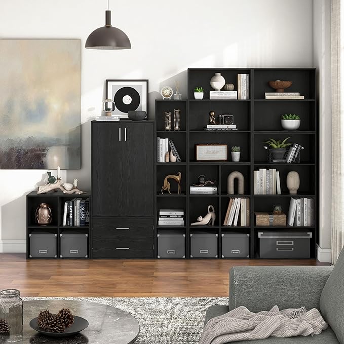Homes: Inside + Out Apexa 3-Tier Cube Storage Organizer Shelves, Stackable Wood Bookcase Fits Cubby Bins for Organization, Do