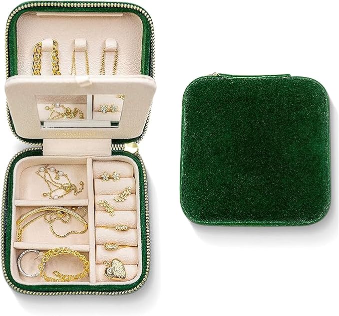 Benevolence LA Plush Velvet Jewelry Box | Travel Jewelry Case Organizer with Mirror | Featured in Oprah's Favorite Things | B