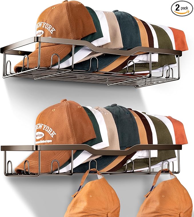 KEETDY Metal Hat Racks for Wall Baseball Cap Organizer Fit 48 Caps Holder, 2 Packs Sturdy Wall Mounted Hat Storage Organizer,