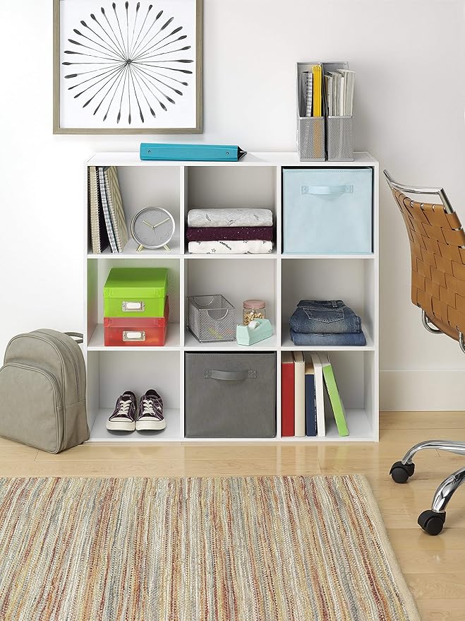 Whitmor 9 Cube Storage Organizer, 3 Tier Stackable MDF Bookcase, Open Storage Display Bookshelf, Storage Cabinet for Living R