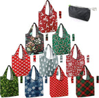 BeeGreen Christmas Reusable Grocery Bags 10 Pack Reusable Shopping Bags Bulk Christmas Gifts Tote Bags with Zipper Storage Pouch Elastic Band Foldable-Machine Washable