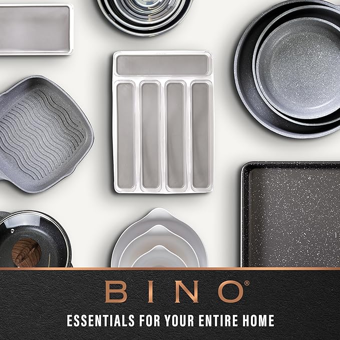 BINO | Woven Plastic Basket | Small (Natural Grey), 4-Pack | THE JUTE COLLECTION | Home Organization, Space - Saving Storage,