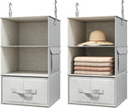 Vailando 3-Shelf Hanging Closet Organizer, Set of 2 Hanging Shelves with 2 Drawers for Wardrobe, Nursery, Baby Clothes Storag