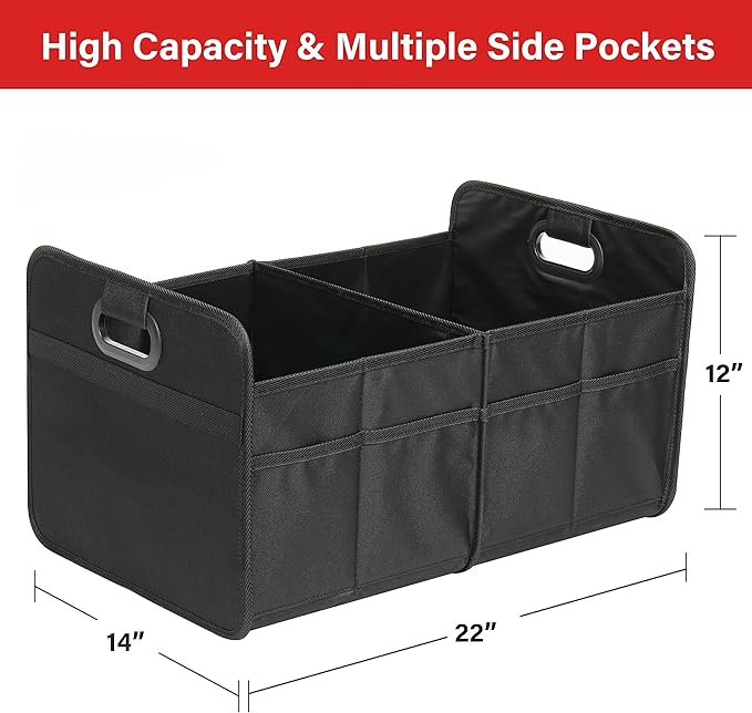 Simple Deluxe Trunk Organizer for Car/SUV, Foldable 2 Compartment 50L Car Storage, 600D Waterproof Oxford Polyester Car