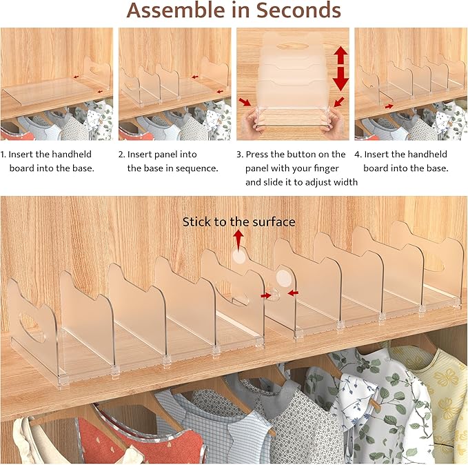 SURETIVIAN 2-Pack Purse Organizers for Closet, Adjustable Small Shelf Divider Rack for Closet, Clear Handbag Storage Organize