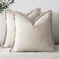 Foindtower Set of 2 Decorative Linen Fringe Throw Pillow Covers Cozy Boho Farmhouse Cushion Cover with Tassels Soft Accent Pi