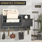 Rebee Vision Key Holder Wall Mount with Mail Sorter - Decorative Mail Organizer for Wall with Key Hooks and Drawer Organizer 