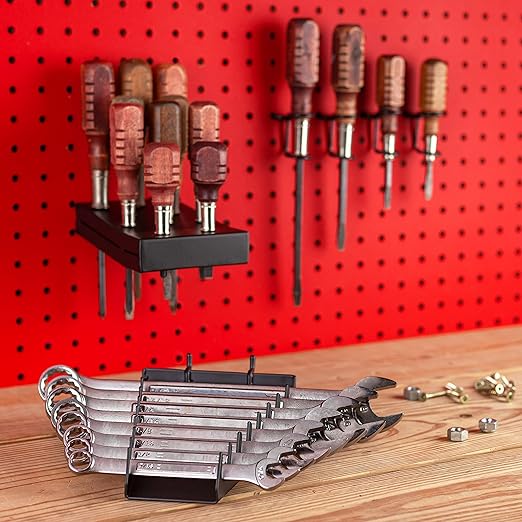 Pegboard Screwdriver and Wrench Holder Set Peg Board Accessories, Organize Wrenches and Screwdrivers on Pegs. Heavy Duty Blac