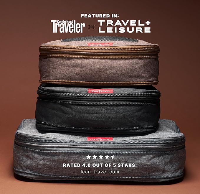 LeanTravel Premium Compression Packing Cubes for Travel - Suitcase Organizer Bags with Double Zipper & Breathable Mesh Panel 