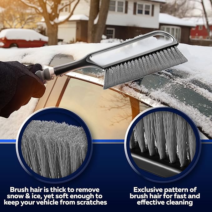 34.5" Snow Brush & Ice Scrapers for Car Windshield with Foam Grip for Cars Extendable, SUV, Trucks - Detachable Сar Scraper - No Scratch - Heavy Duty Handle, Snow Broom, Remover, Easy Scraper, Gray