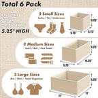 Simple Houseware Underwear Drawer Organizer for Lingerie/Undergarment/Bra/Panty/Sock/Onesie, Set of 6, Beige