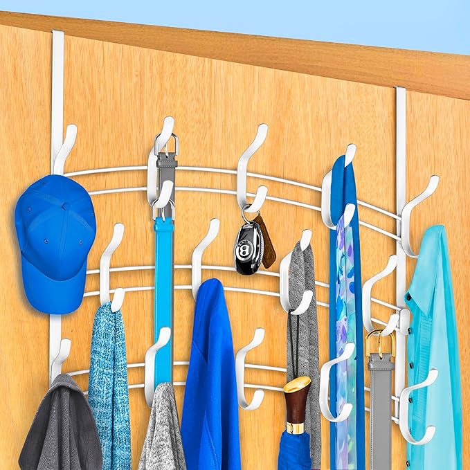 LYNK Professional® Home™ Over Door Hooks Rack - 28 Hook Over Door Hanger - Over Door Towel Rack - Hanging Towels or Clothes -