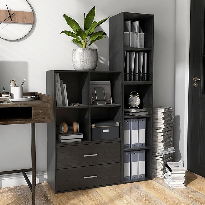 Homes: Inside + Out Apexa 4-Cube Storage Organizer Shelves, Stackable Wood Bookcase Fits Cubby Bins for Organization, Dorm Te