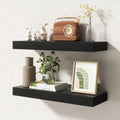 20 Inch Floating Shelves | 6.5 Inch Deep Black Floating Shelves Set of 2 | 20" W x 6.5" D Rustic Black Wood Wall Shelves with