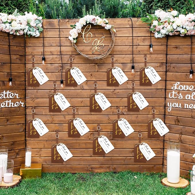 Sweetude 48 Sets Leather Luggage Tag Bulk and So The Adventure Begins Luggage Tags with Name Card for Wedding Bridal Shower B