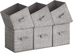 SONGMICS Storage Cubes, 11-Inch Non-Woven Fabric Bins with Double Handles, Set of 6, Closet Organizers for Shelves, Foldable,