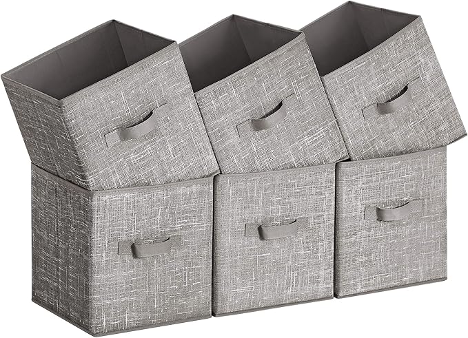SONGMICS Storage Cubes, 11-Inch Non-Woven Fabric Bins with Double Handles, Set of 6, Closet Organizers for Shelves, Foldable,